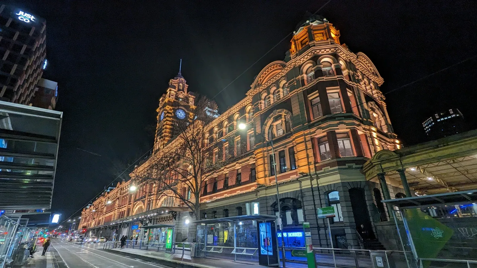 Flinders Street Station at night, Melbourne, August 2023